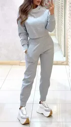 Women Two Piece Sets Pant Set Joggers Tracksuit Matching Sets Short Sweatshirts Tops Long Pants Elastic Waist Straight Trousers