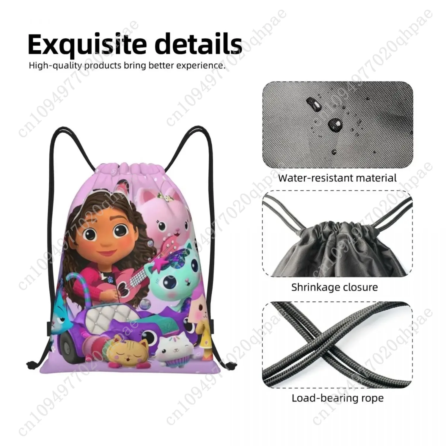 Personalizado dos desenhos animados gabbys dollhouse cordão mochila sacos dos homens leve gabby mercat ginásio esportes sacos para treinamento
