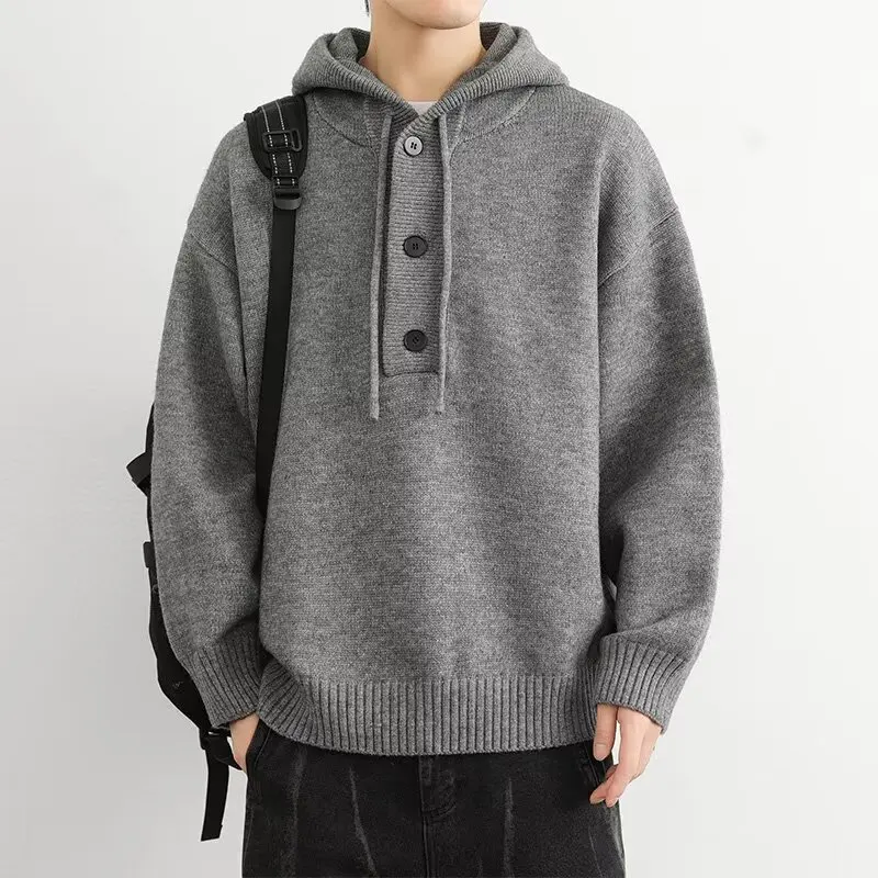 

Мужской вязаный свитер свободного кроя с капюшоном, из цветной пряжи, повседневная верхняя одежда, модный тренд осень-зима