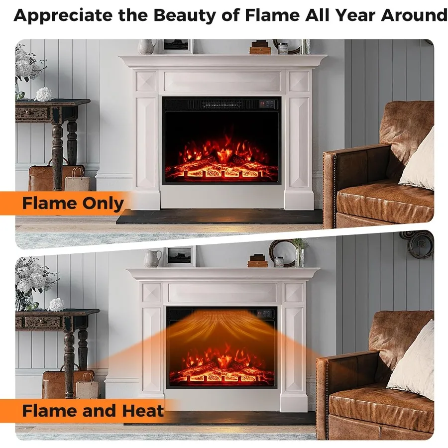 23 Inserto per caminetto elettrico con telecomando per riscaldamento soggiorno o camera da letto Uscita 5 000 BTU 3 colori fiamma regolabili