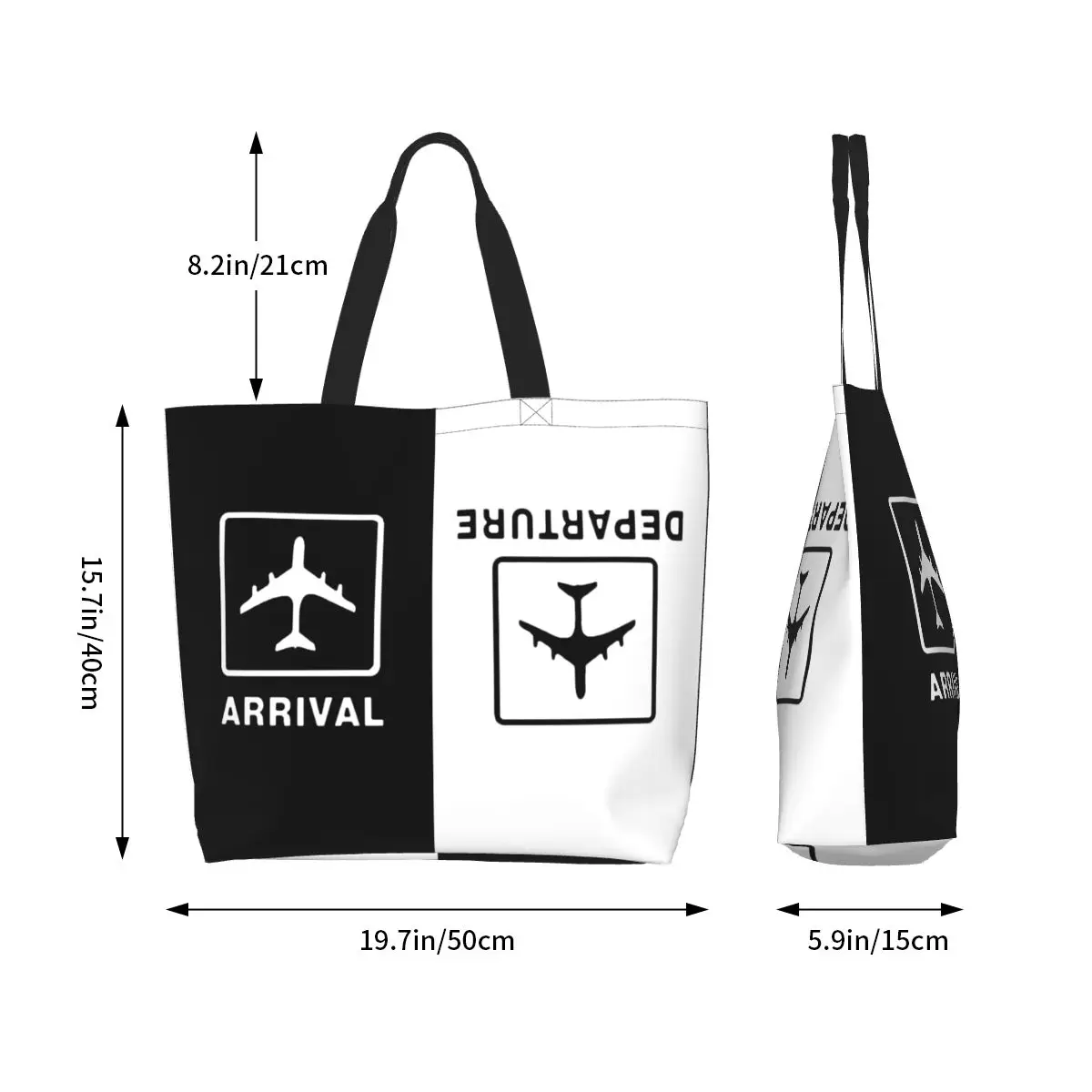 Cute Print Aviation Airplane Departures Arrivals Shopping Tote Bag Reusable Canvas Shopper Shoulder Aviator Pilot Plane Handbag