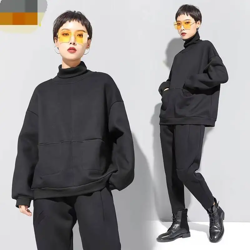 Ladies High Collar Hoodie Autumn And Winter New Classic Dark Thickening Leisure Loose Fashion Trend Show Thin Large Size Jacket