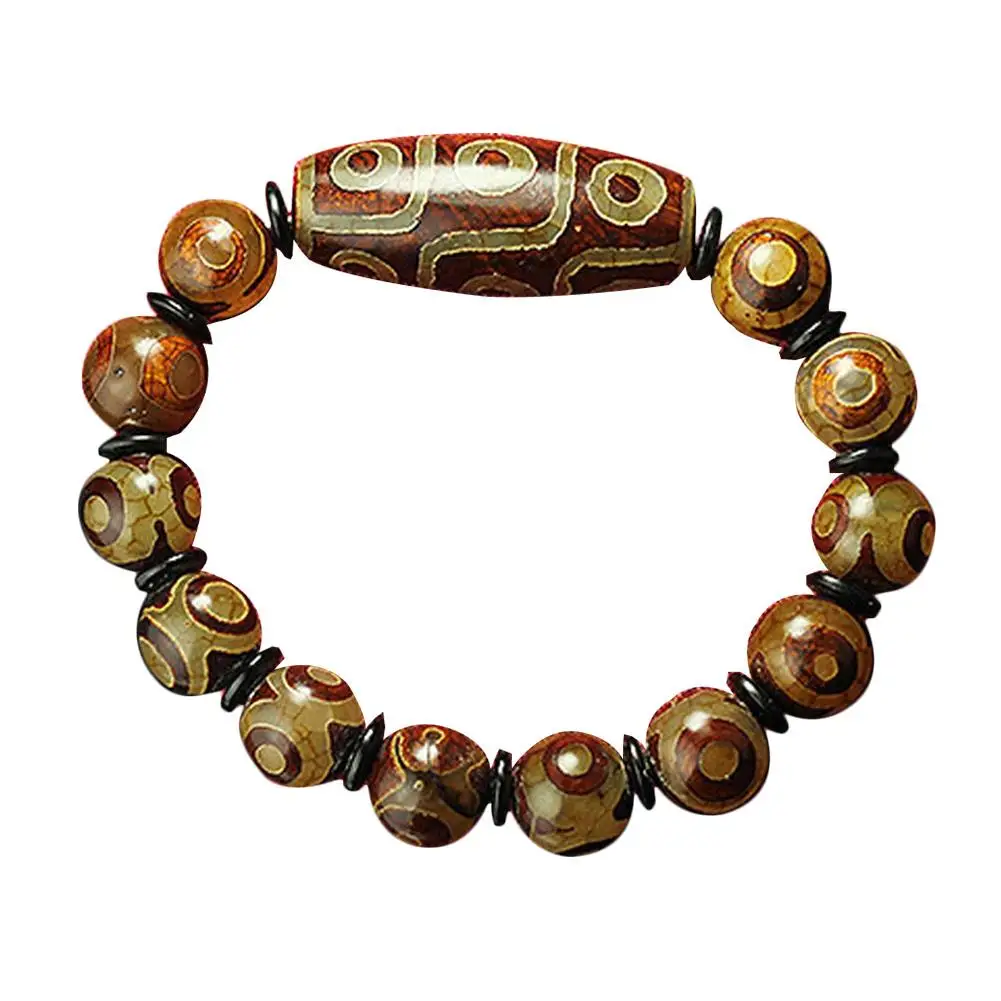 Tibetan Natural Agate Dzi Beads Fengshui Protective Natural Tibetan 9 Eye Dzi Bead Bracelet For Men And Women Couples N9M9