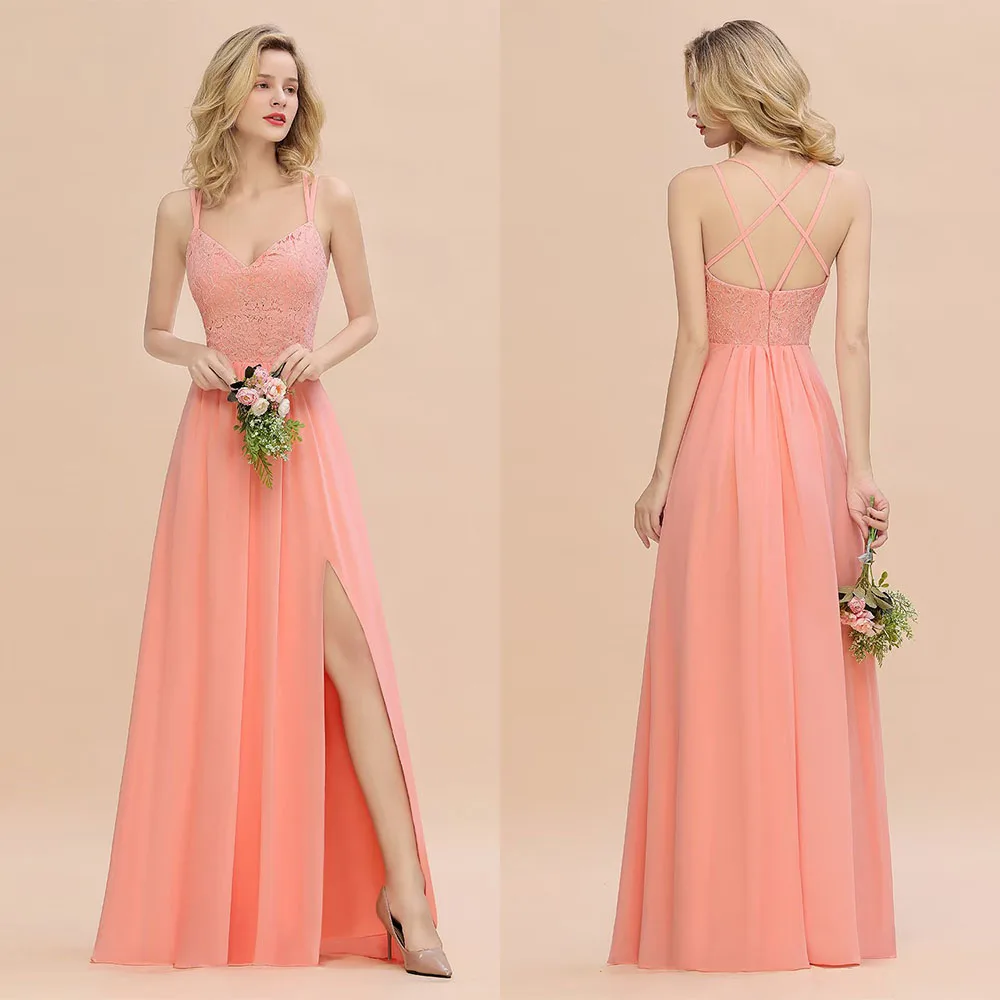 

Высококачественные индивидуальные вечерние платья с v-образным вырезом длиной до пола, розовые вечерние платья без рукавов с высокой вилкой и открытой спиной فساتين حفلات 2004, премиальные вечерние платья