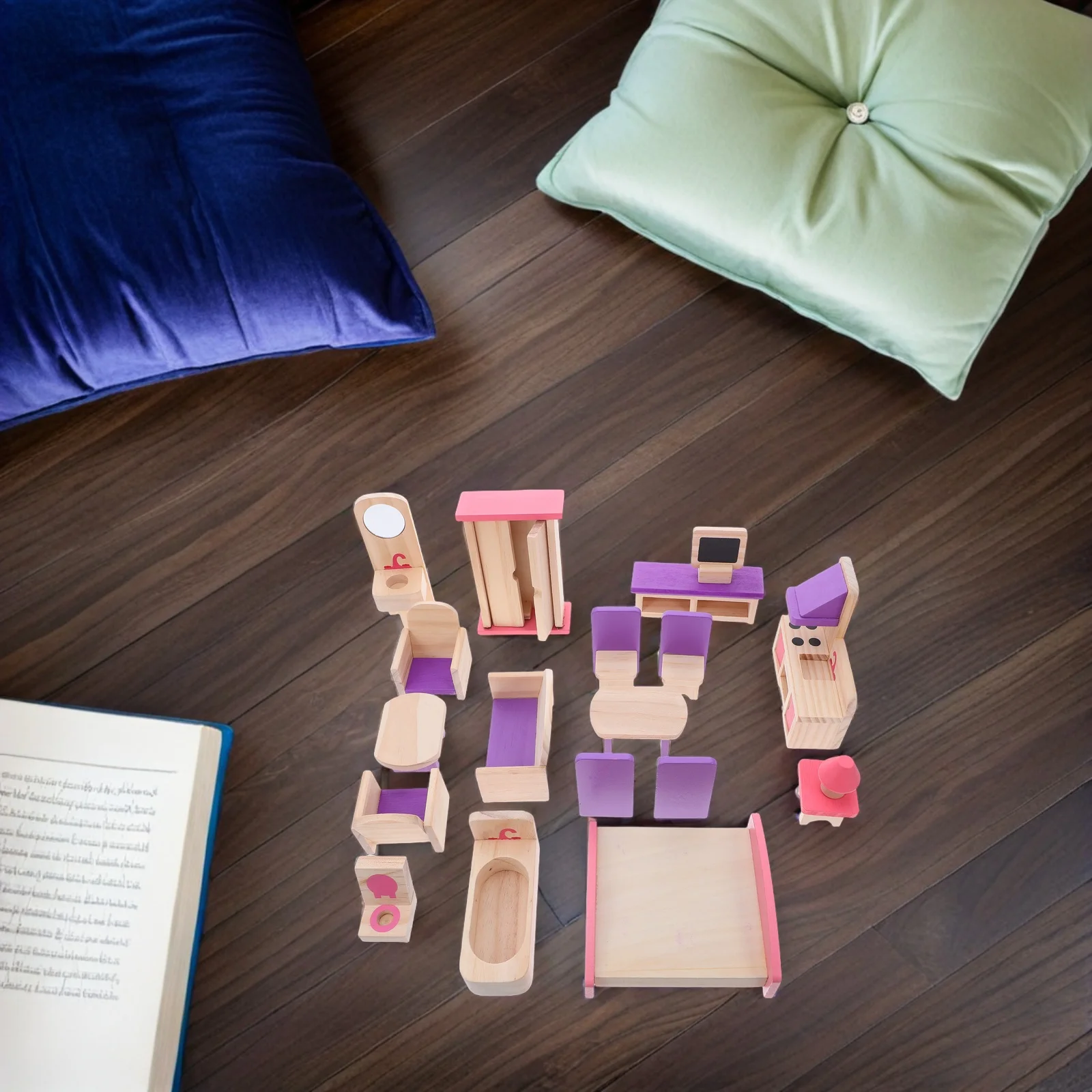 

1Set Children's Furniture Set Wooden Miniature DIY Dollhouse Accessories for Pretend Play Home Decor Craft Kit