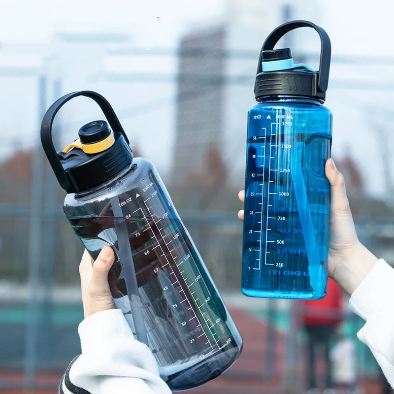 1.5/2/3 Liter Grote Waterfles Met Stro Motivatie Tijd Grote Capaciteit Gym Sport School Drinkflessen