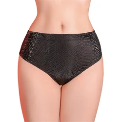 Sexy Women's High Waist Panties Shiny Leopard Printing Shaper Black G-string Elastic T-Back Oil Glossy Thong Dance Underwear