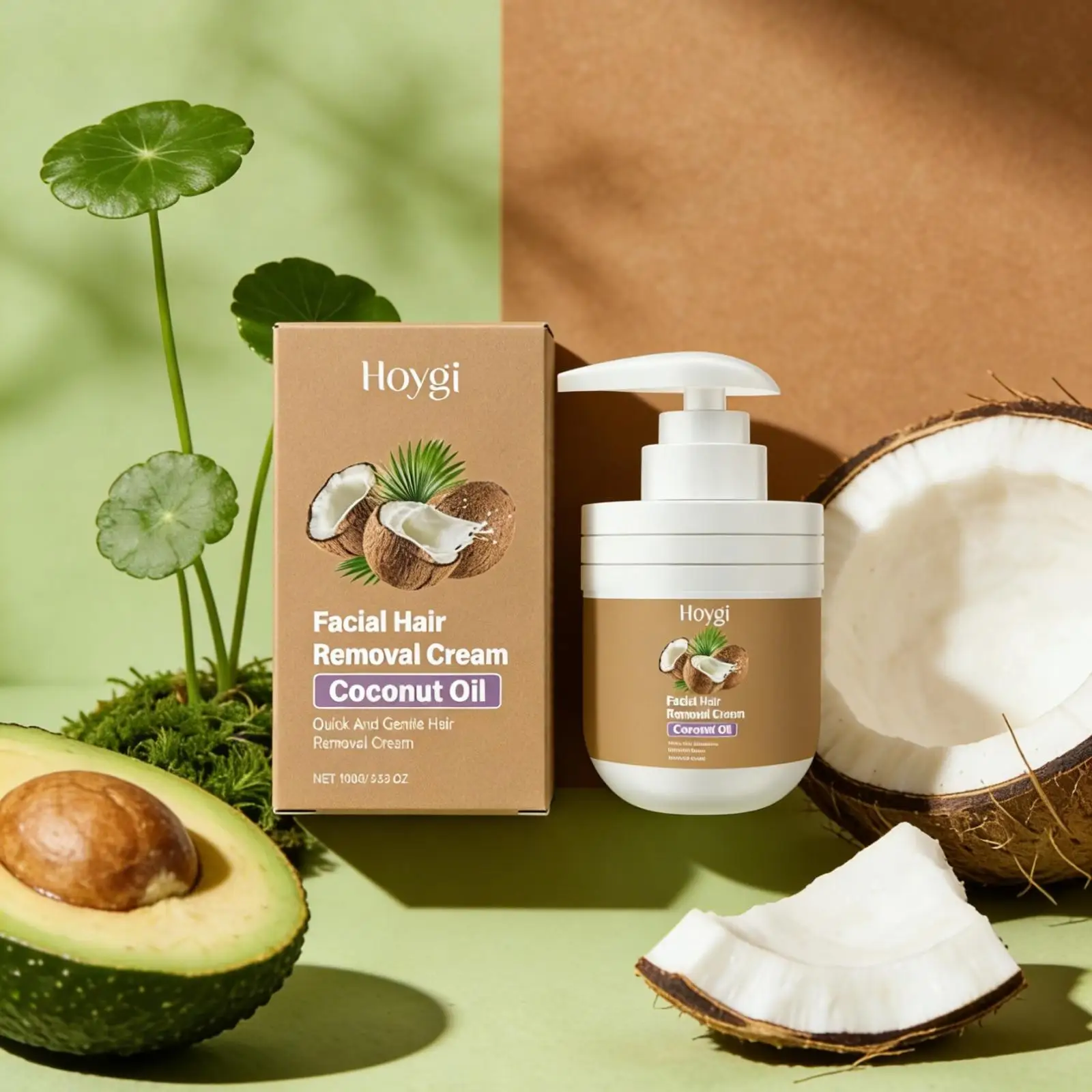 Hoygi Facial Hair Removal Cream for Sensitive Skin Care Upper Lip Hair Removal Coconut Oil Moisturizing Facial Depilatory Cream