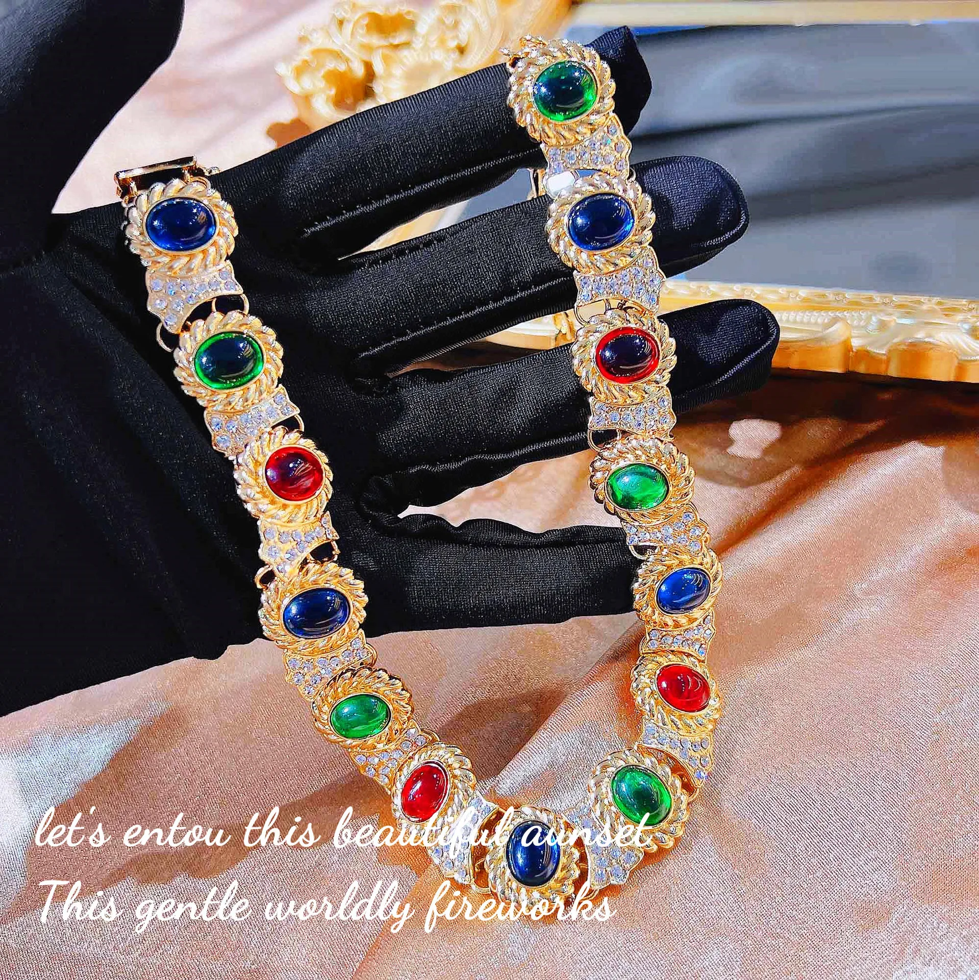 S925 sterling silver necklace glazed necklace oil painting creative two-color gold earrings pearl stud earrings