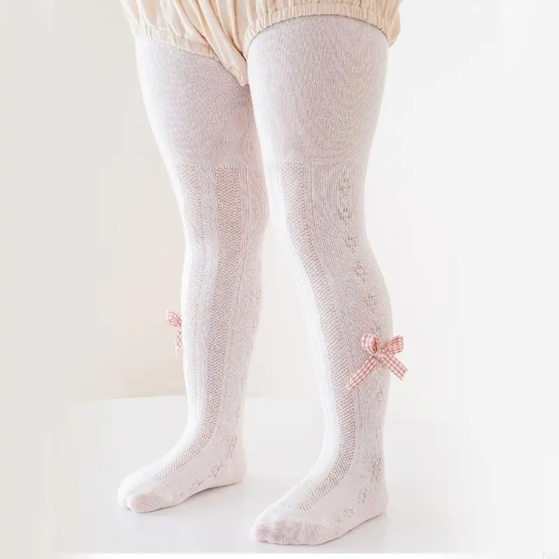 

F19F Child Bowknot Mesh Stockings for School Uniform Hollowed Leggings for Little Girls NonSlip Princess Socks