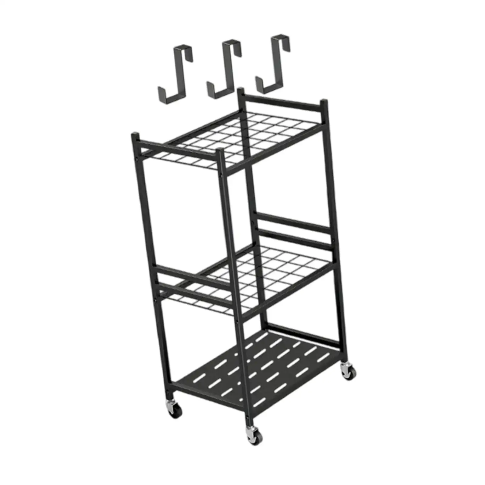 Heavy Duty Garden Tool Organizer Wheeled Metal Rack Broom Mop Holder Utility Stand for Garage Shed