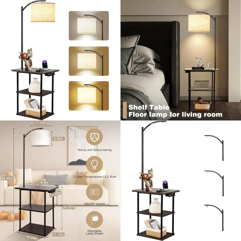 

PESRAE Floor Lamp with Table, End Tables with Charging Station(USB & Type-C & AC Port), 3 Color Temperatures 9W LED Bulb, Modern