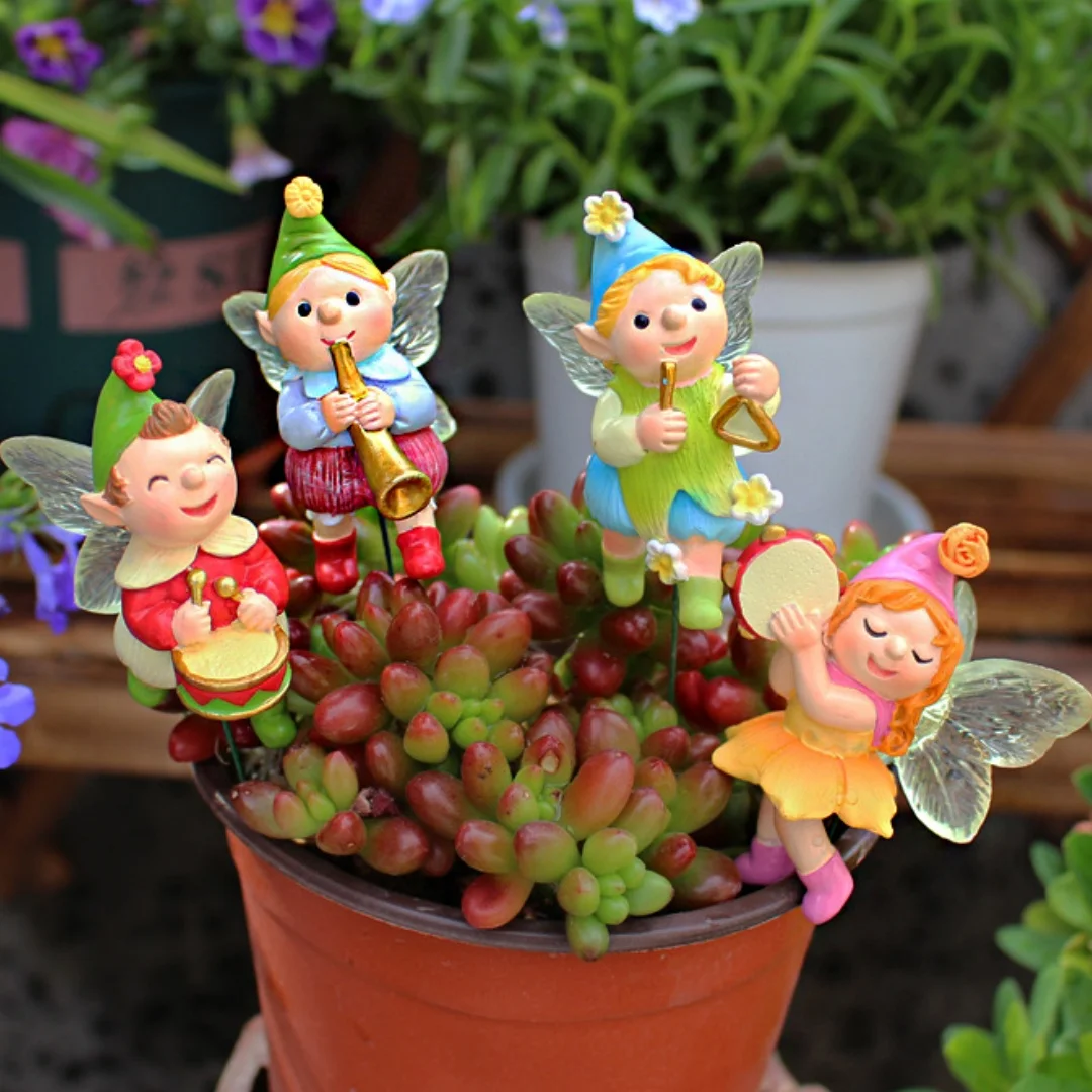 

Resin Elf Band Set Four，Suitable for courtyard, garden, lawn, bonsai plugin, Spring Festival Decoration, Valentine's Day gift