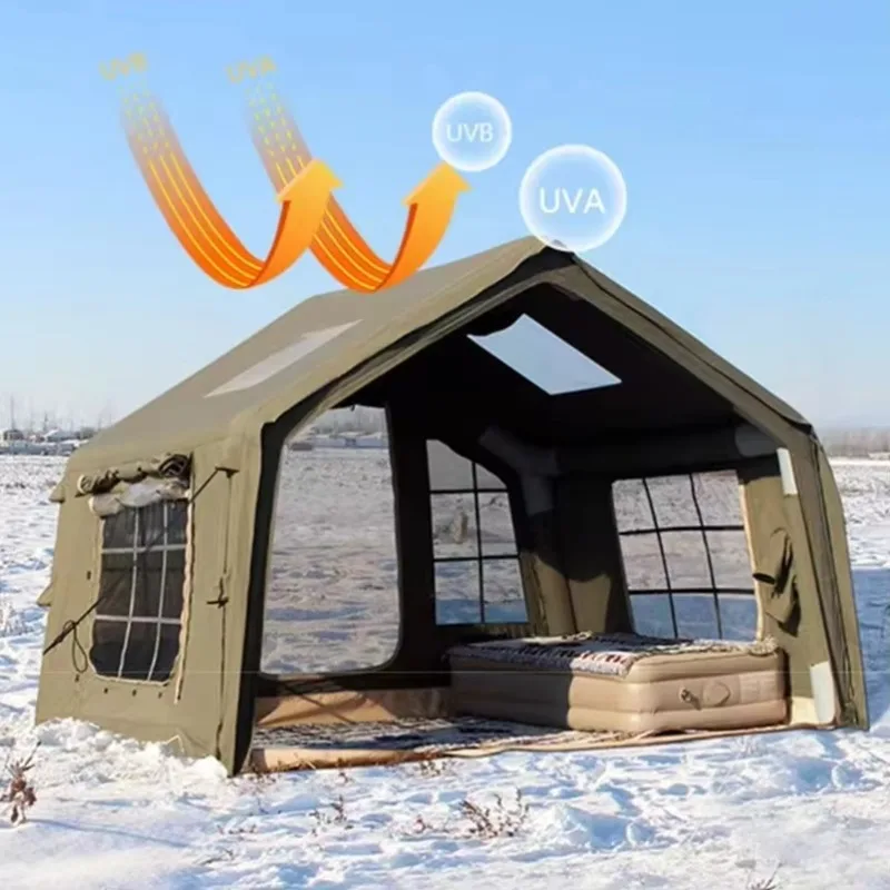 2026 8.0 Barraca de porta removível de ar verde Barraca inflável familiar para acampamento ao ar livre