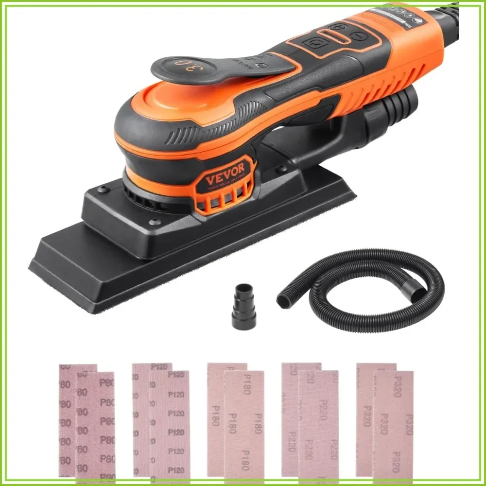 3/8 Sheet 3A Brushless Sander, 350W 10000RPM Variable Speed Finishing Sander with 10 Sandpapers & Vacuum Adapter for Woodworking