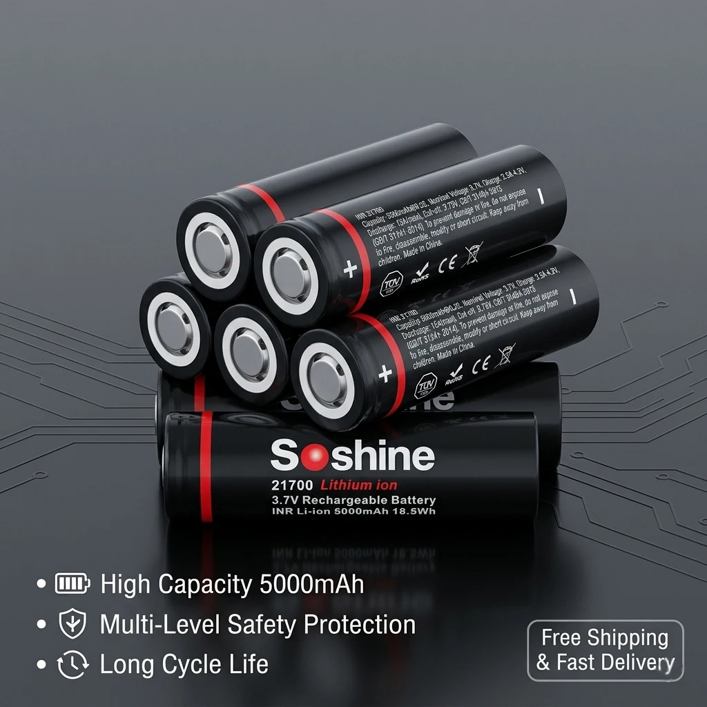 

3.7V 21700 5000mAh Rechargeable Li-ion Battery 18.5Wh 3C High Discharge Lithium Cell for Electric Tools Flashlight Power Bank