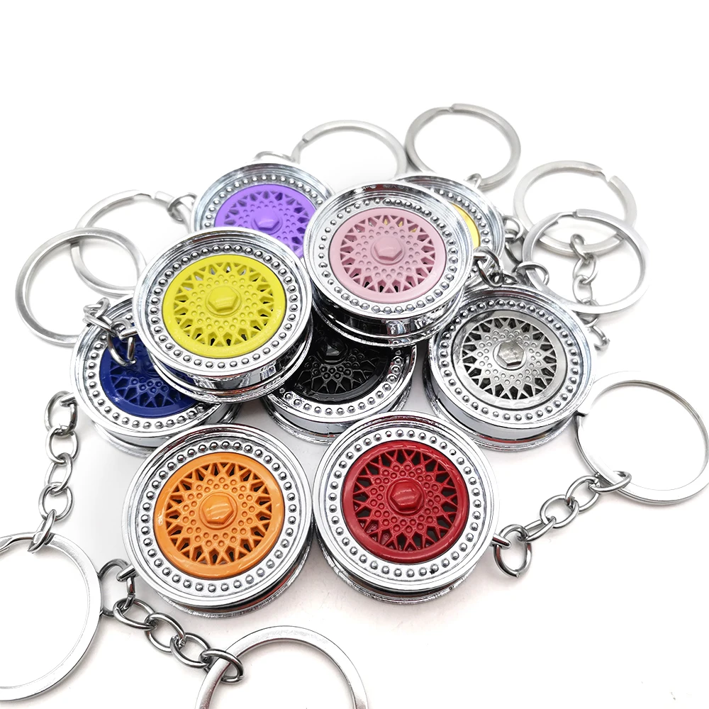 Creative Gift Car Auto Metal Mini Wheel Rim Tyre Key Chain Key ring 3D Miniature BBS Wheel Hub Model Keychain Popular S637