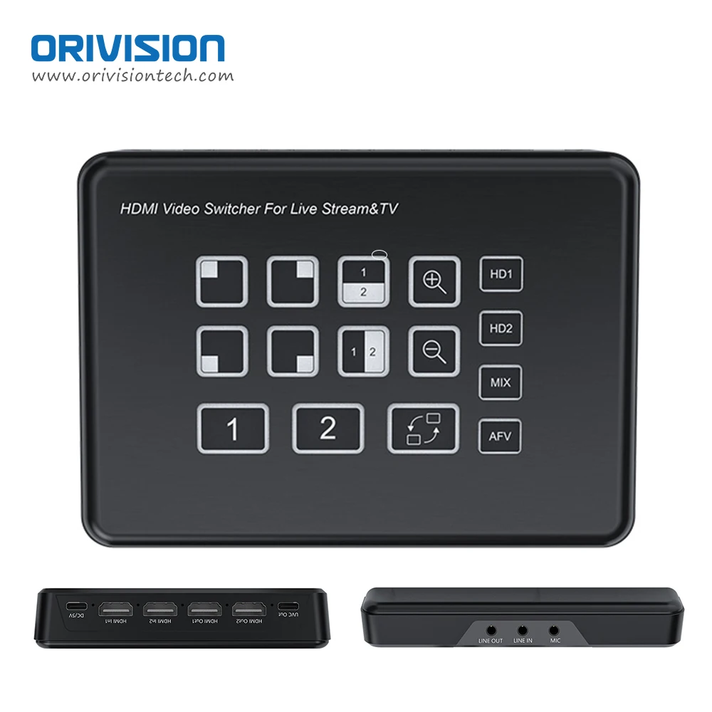 2 Way HDMI Video Switcher with UVC Out for OBS Live Stream 2 CH PIP Split Screen Audio Mixer PVW PGM Video Switcher