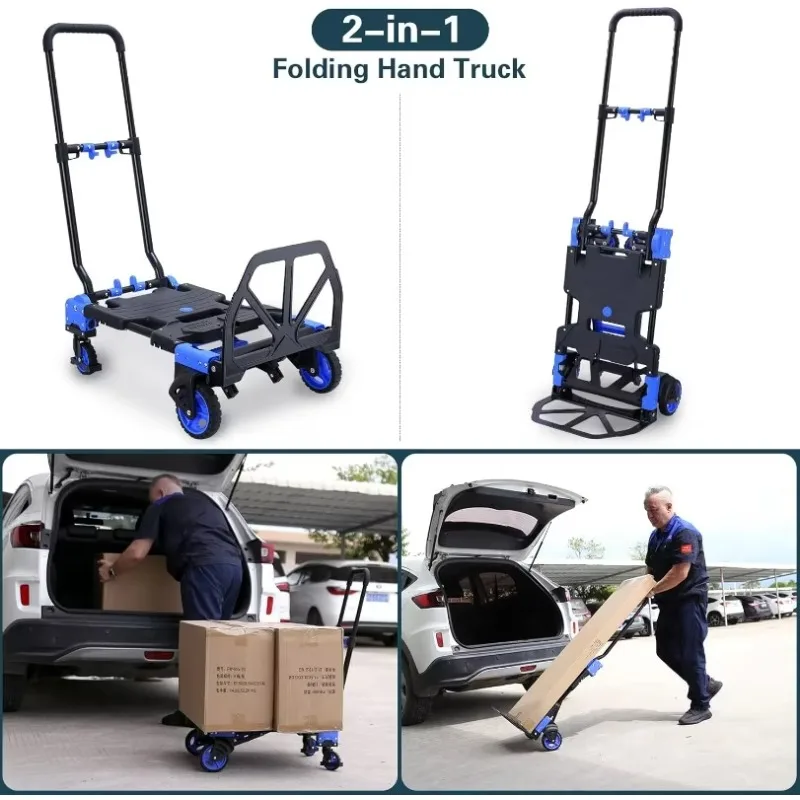 2-in-1 Hand Truck Dolly Foldable,330LB Capacity Hand Dolly,Convertible Hand Cart with Retractable Handle,Portable Handtruck