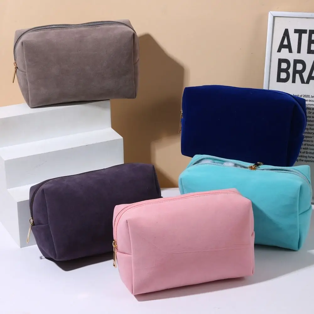 

Cute Velvet Women Makeup Bag Solid Color Octagonal Lipstick Bag Portable Toiletry Bag Cosmetic Storage