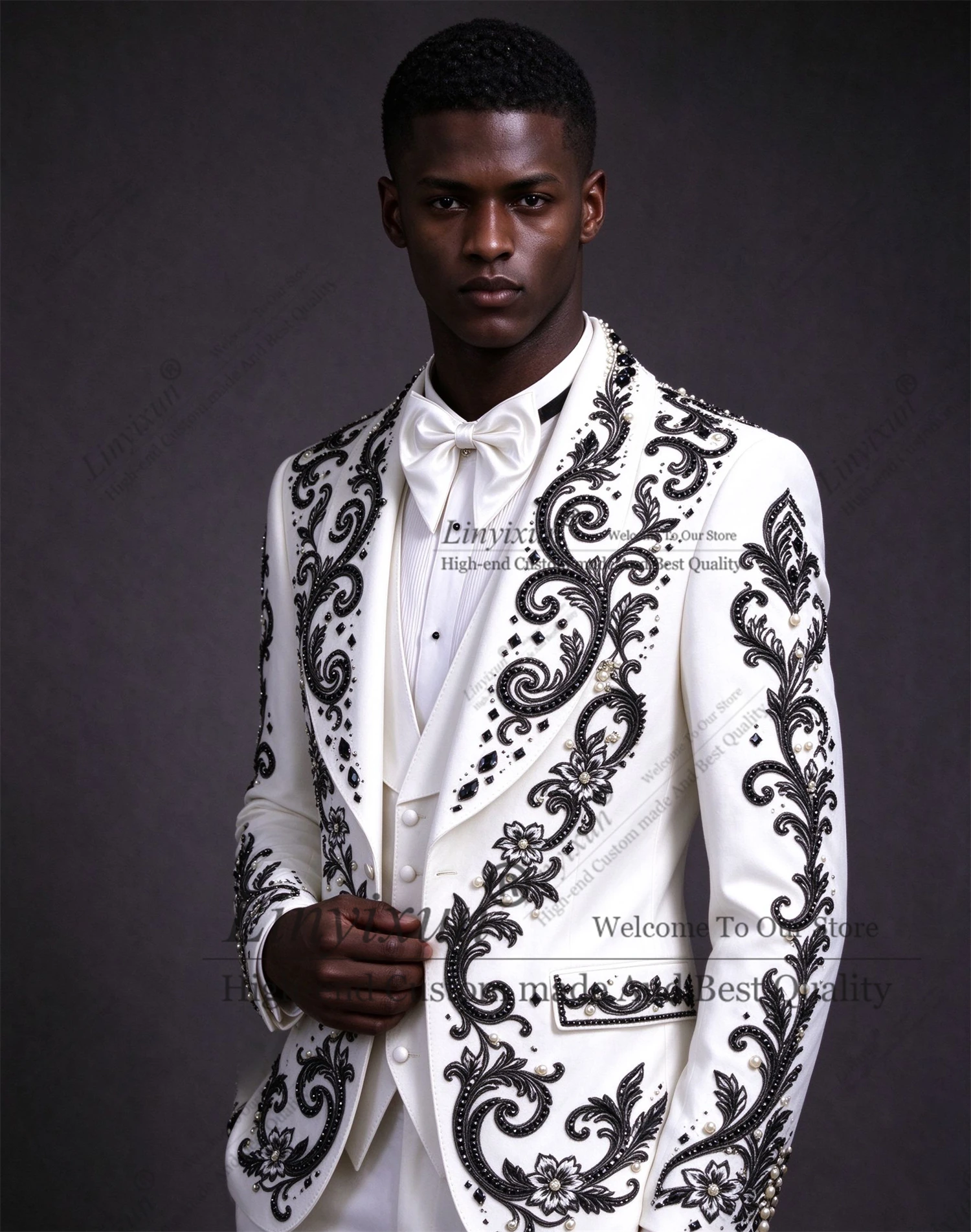 High End Unique Design Edition Diamond Men Suits Customized Slim Fit Groom Male Blazers 3 Pieces  Wedding Tuxedos ropa hombre