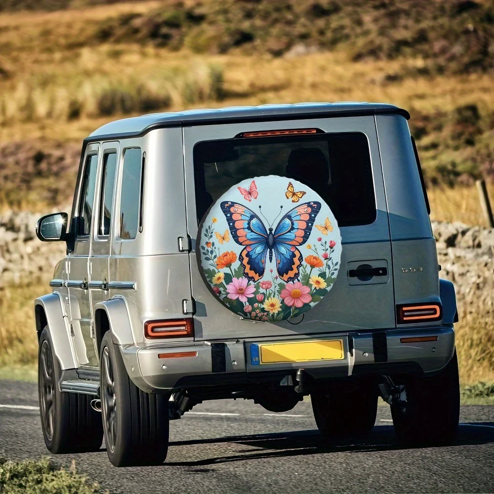 One Piece Of 2D Flat-Printed Tire Covers Featuring Butterflies And Flowers, Perfect As Birthday Gifts. Suitable For Jeep Tire Co