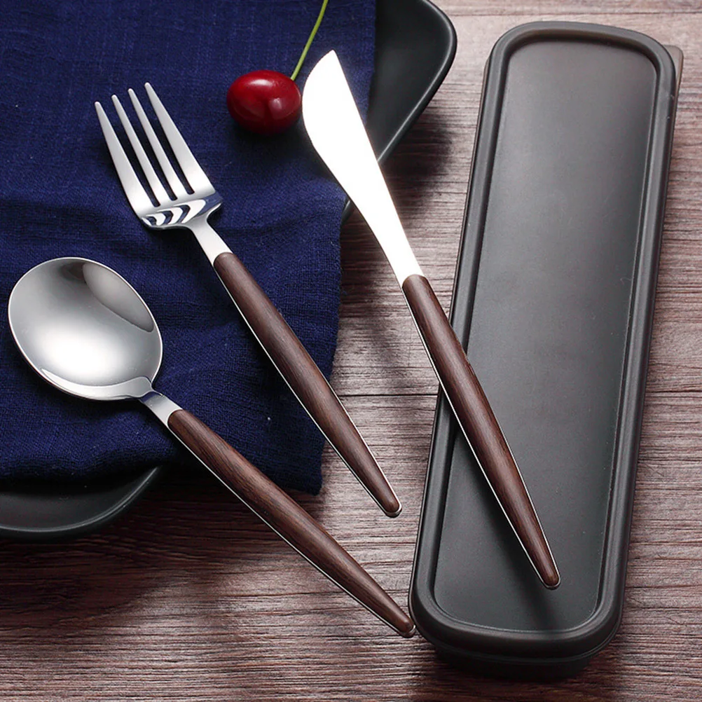 

4Pcs Western Food Tableware Set Stainless Steel Cutlery Walnut Handle Reusable Eco-Friendly Portable for Daily Use Camping