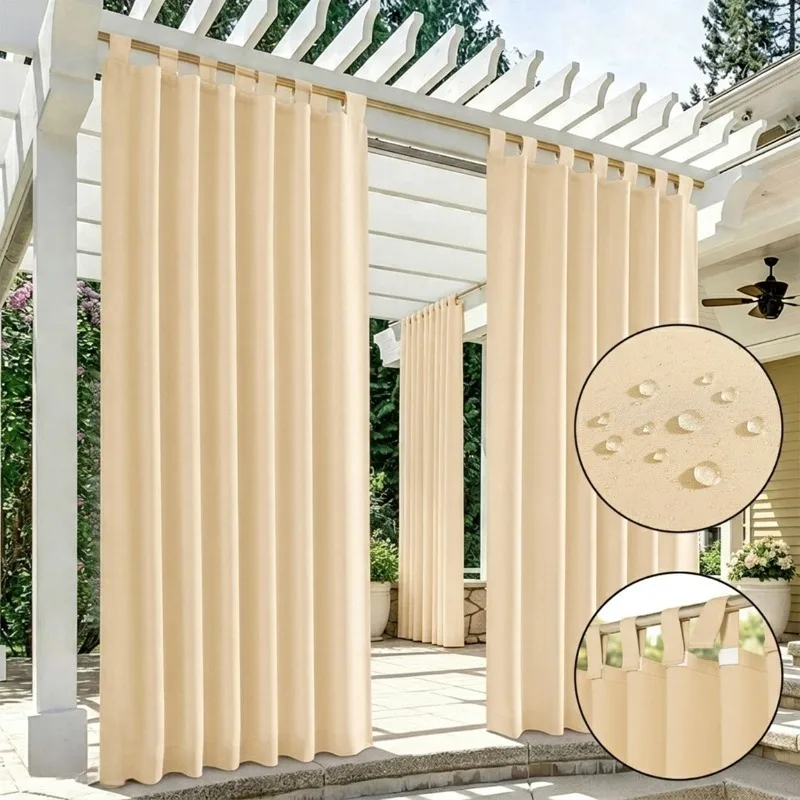2Pcs Waterproof Windproof Sun Shade Drape UV Protection Privacy Curtain for Outdoor Balcony Pergola Gazebo Terrace Decoration