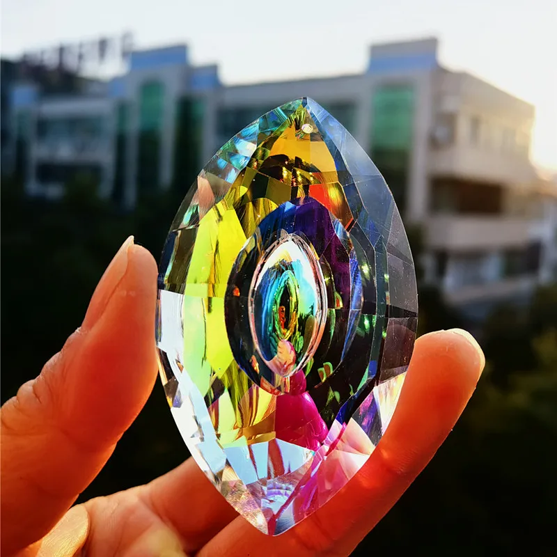 Top Quality 76mm Rainbow Crystal K9 Horse Eye Shape Chandelier Part Diy Lighting Pendant Prism Diy Suncatcher Hanging Decoration