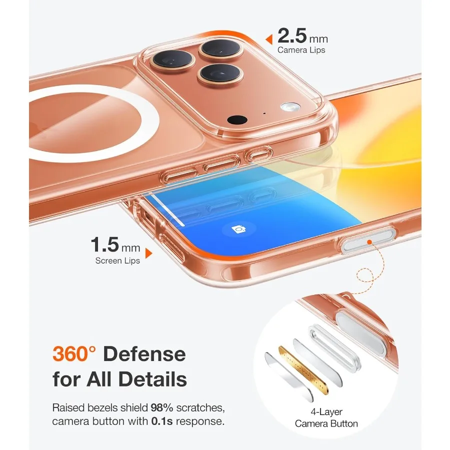 군용 등급 낙하 보호 기능과 더 강력한 자기 충격 방지 디자인을 갖춘 아이폰 17 프로용 MagSafe 호환 강화 카메라 보호 케이스