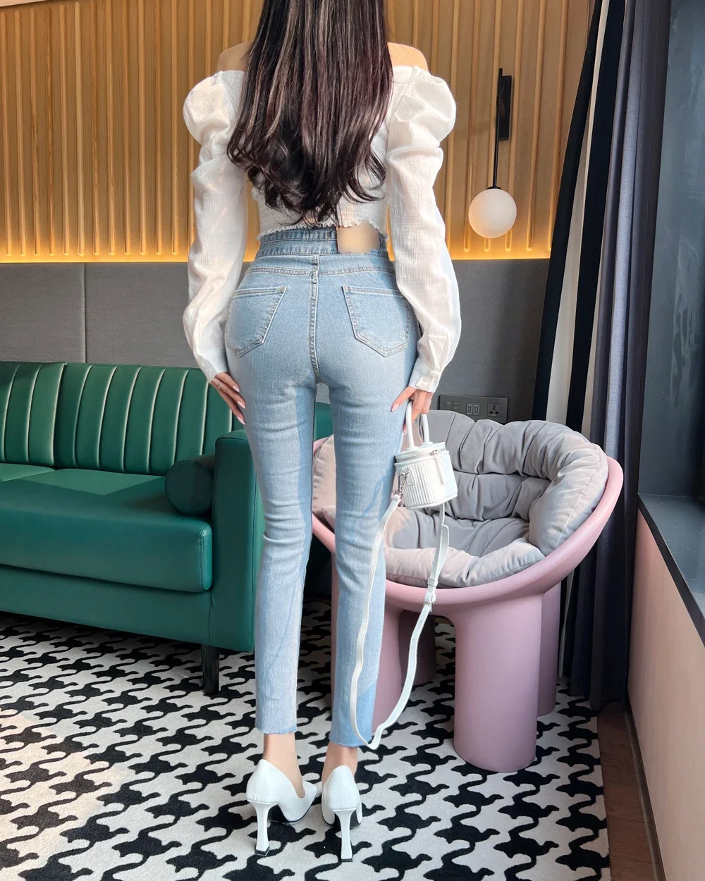 Imagem -04 - Streetwear Jeans para Mulher Luz Azul Rendas-up Calças de Lápis de Cintura Alta Mãe Elástico Denim Coreano Sexy Pantalones Senhoras Bottoms