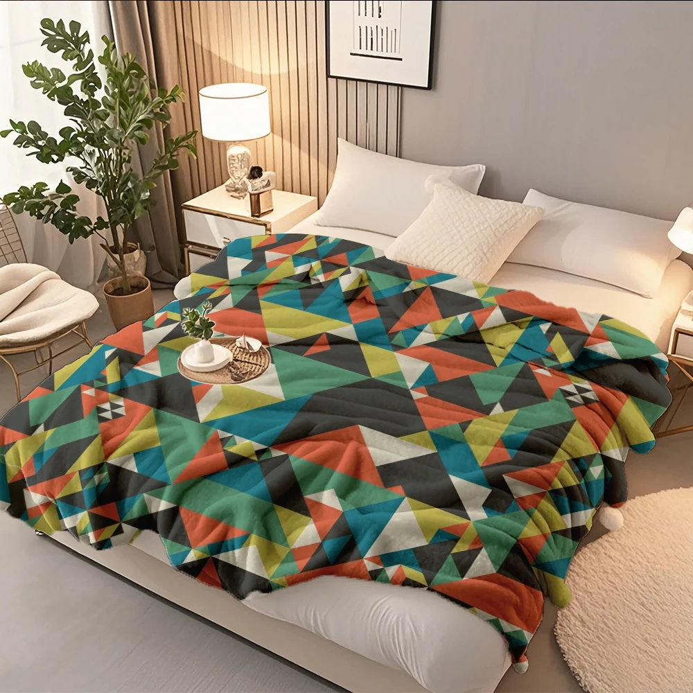 

Selected Flannel Cozy Blanket Abstract Geometry European Classical Plush Throw Decorative Throw With Machine-washable
