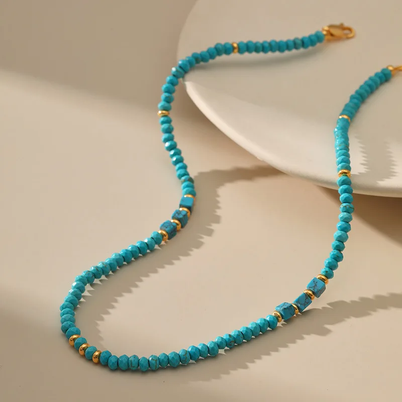 

Irregular Section Of Natural Turquoise Beads Handmade Women Necklace 18k Gold Plated Metal Adjustable Length Fashion Jewelry