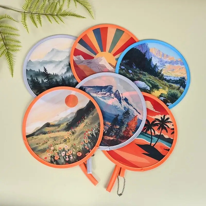 Round Foldable Hand Fans Handheld Folding Fan Portable Pocket Cooling Fans For Summer Events Outdoor Travel Supplies Gift