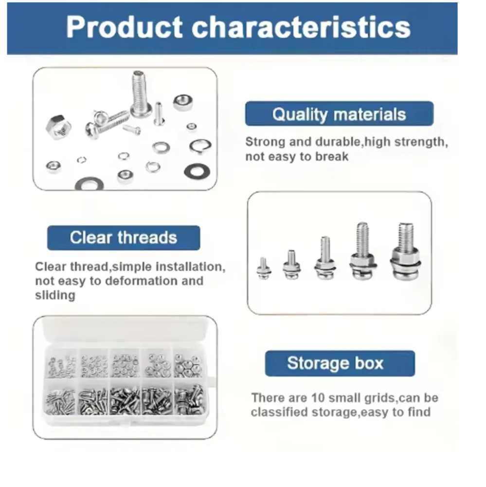 320pcs Premium 304 Stainless Steel Screws And Nut Assortment Kit - Corrosion-Resistant, Snap-in Nuts, M3  Sizes - Ideal