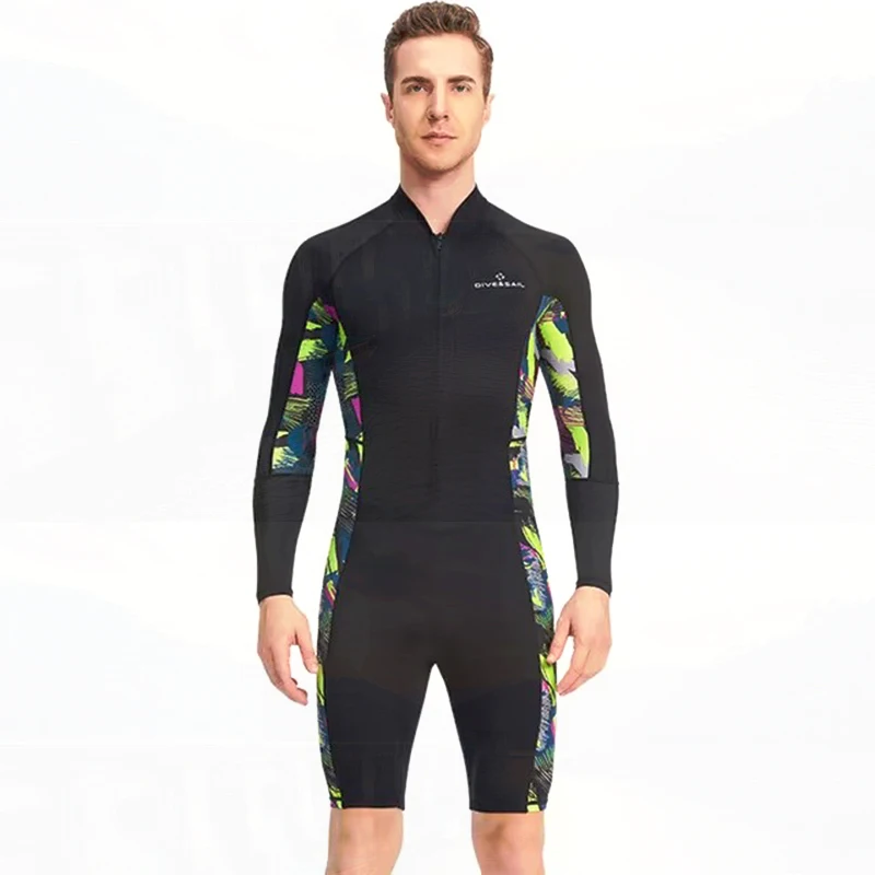 

1.5mm Neoprene Shorty Mens Wetsuit UV-proof Front Zip Lycra Long Sleeves Diving Suit for Underwater Snorkeling Swimming Surfing