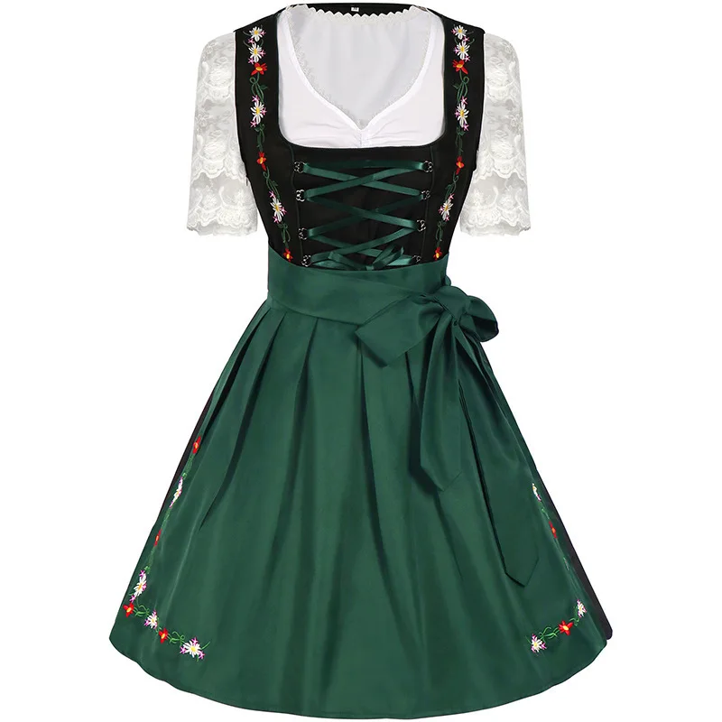 Deutsches Oktoberfest Dirndl-Kostüm für Damen, elegantes Spitzen-Blumen-Bayerisches Traditionelles Kleid, Vintage-Dienstmädchen-Festival-Cosplay-Fantasie-Anzug – Detail 27