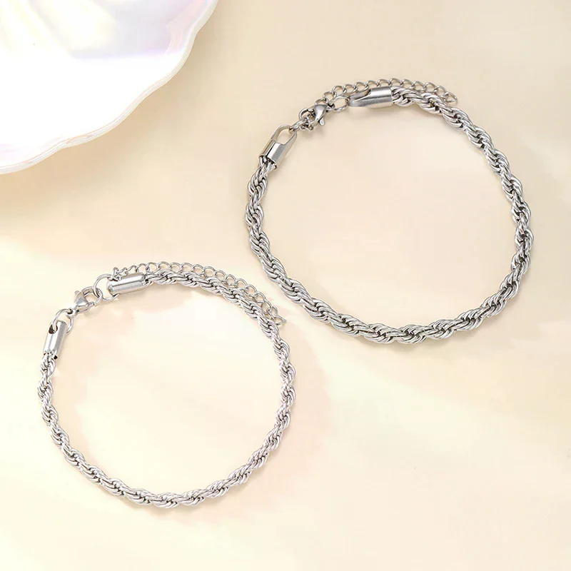 2Pcs Versatile Trendy Twisted Rope Chain Couple Bracelets For Women Men Fashion Simple Bracelet Set Jewelry Accessories Gift