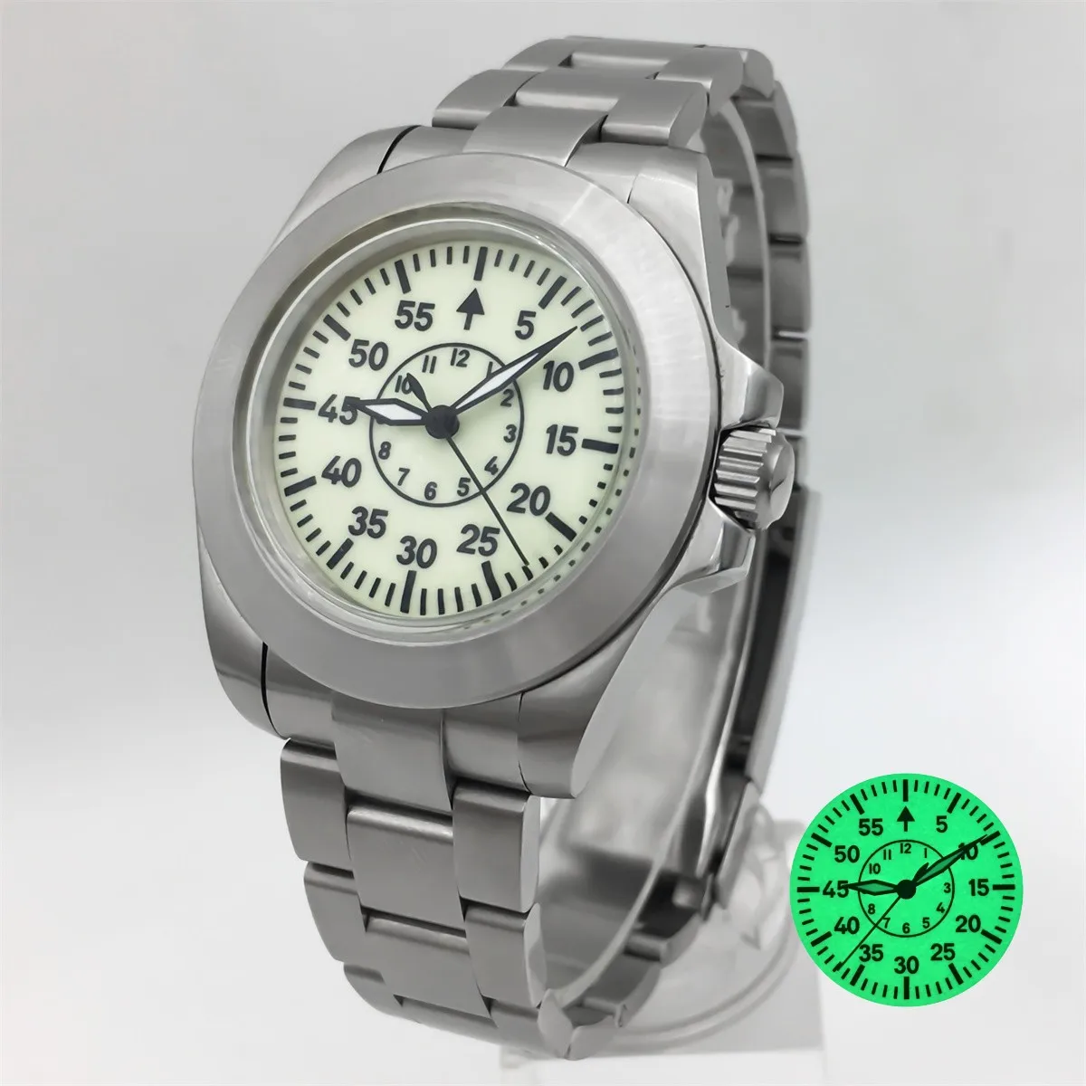 BLIGER 40mm NH35A Men's Automatic Watch Black and white luminous dial Coated domed glass Stainless steel brushed case bracelet