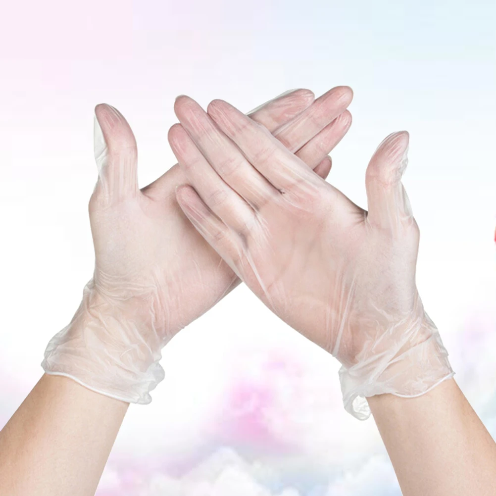 

100pcs Pvc Disposable Gloves For Food Service Industrial Hair Dyeing Home Kitchen Cleaning Ambidextrous Large Clear Protective