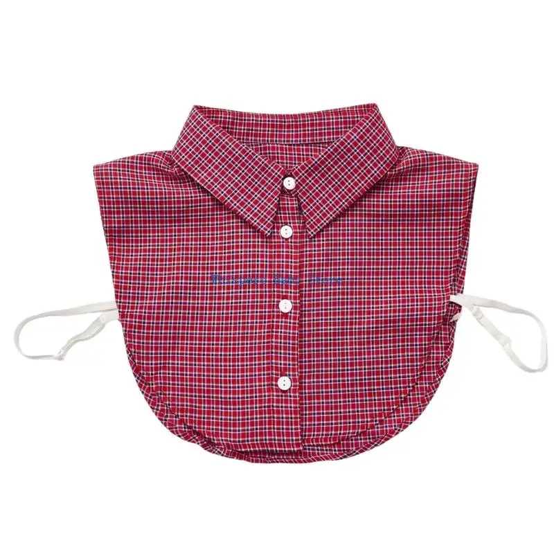 U90E Pointed Shirt Collar Insert Check Layering Accessory with Front Panel and Side Ties for Sweaters Dresses and Tops