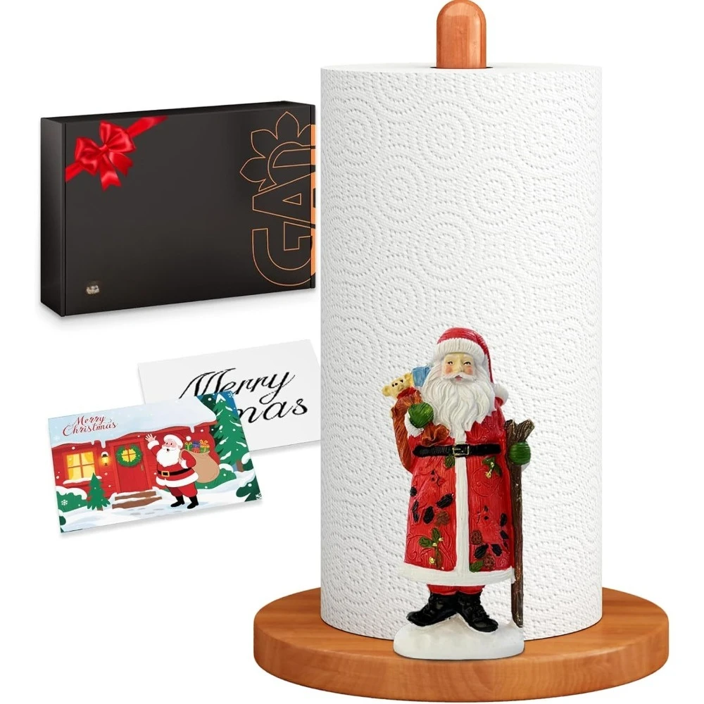 عيد الميلاد حامل المناشف الورقية سانتا كلوز الراتنج حامل خشبي ديكور طاولة المطبخ #2