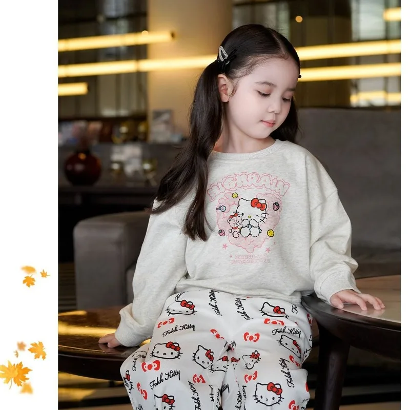 

Kawaii Hello Kitty Sanrio Students Cute Cartoon Comfortable Sportswear Children Warm Hoodie Trousers Christmas Gifts Foe Kids