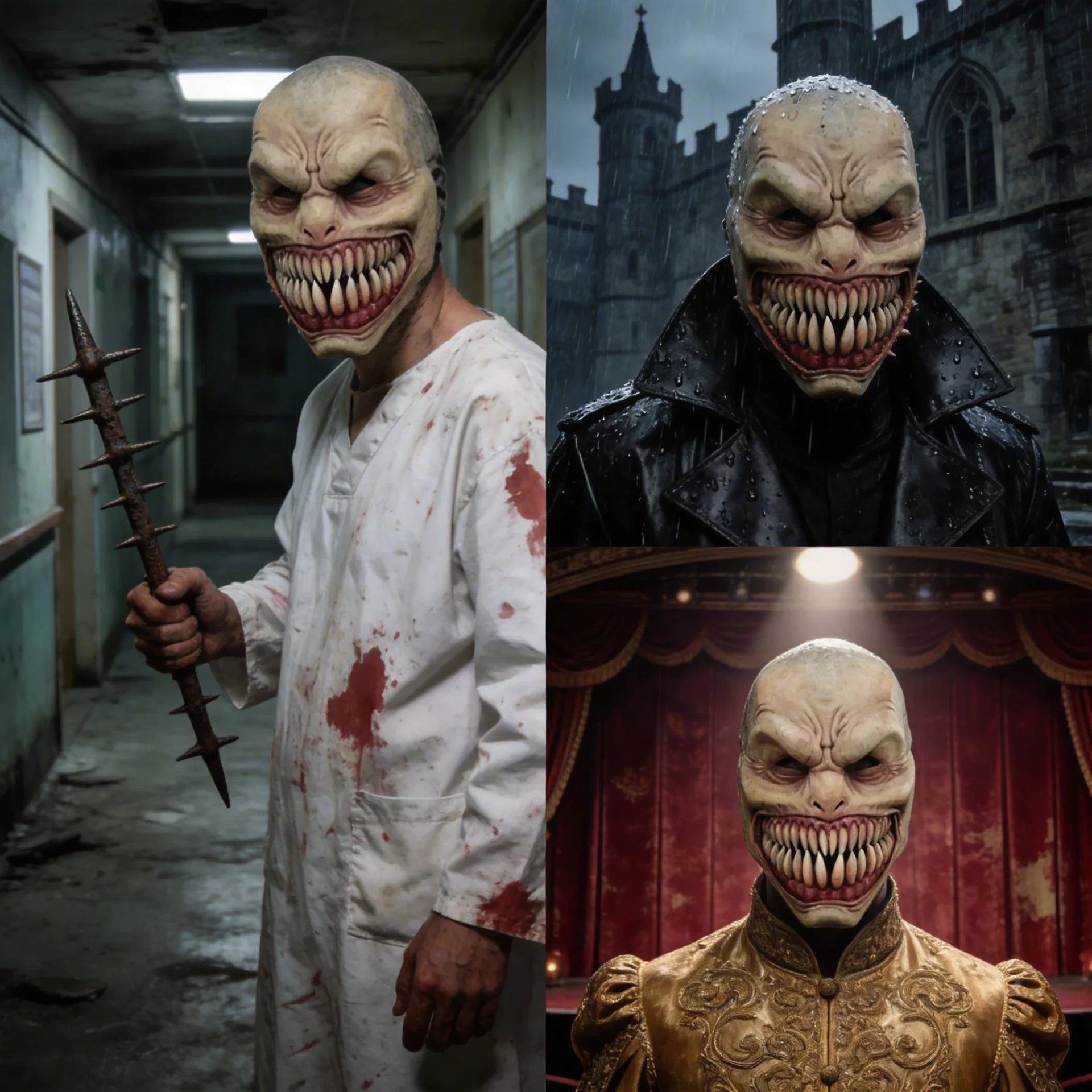 Creepy Big Mouth Monster Latex Mask with Sharp Teeth Chompers Scary Cosplay Costume Party Props Halloween Horror Clown Mask