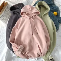 Trendy Hooded Sweatshirt For Couples Men's Winter Fleece-lined Solid Color Casual Jacket Hong Kong Style 2020 New Arrival