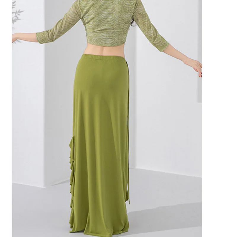 

Belly Dance Skirt for Women, High Waist Ruffle Split Maxi Skirt, Drawstring Adjustable Practice Costume, Professional Outfit