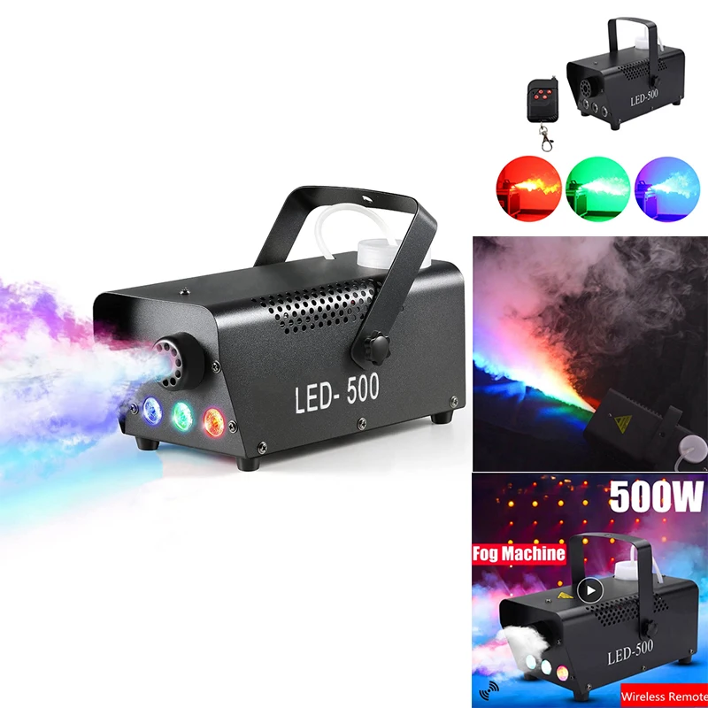 Fog Machine, 500W Halloween Portable Smoke Machine With Color LED Lights,Remote Control Suitable For Christmas