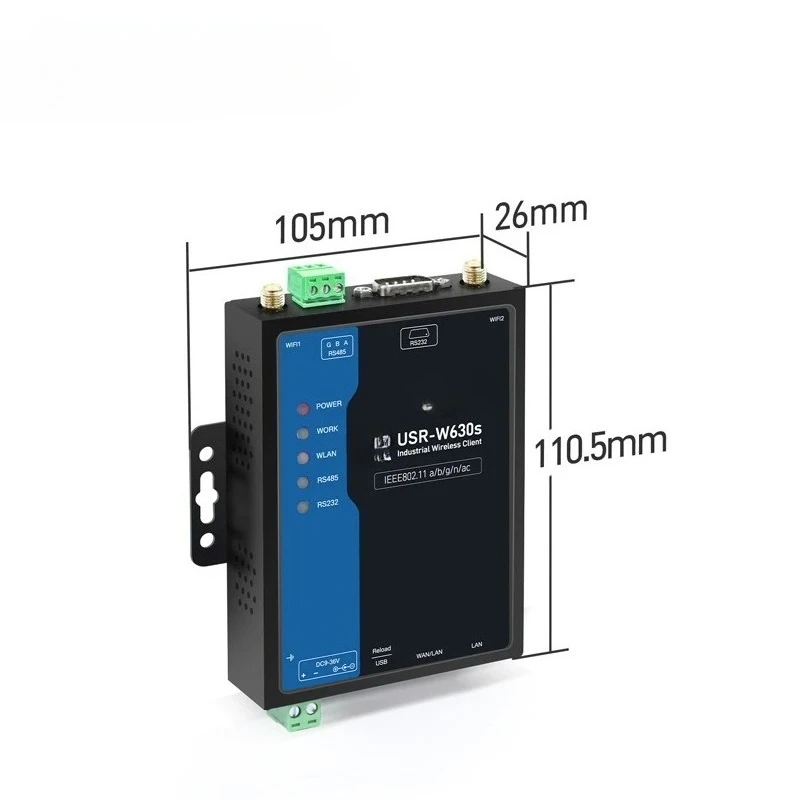 USR-W630s Industrial Grade Dual Band WIFi5 Wireless Client Modbus Gateway MQTT 2 Ethernet ports rs232 rs485 to WiFi Converter