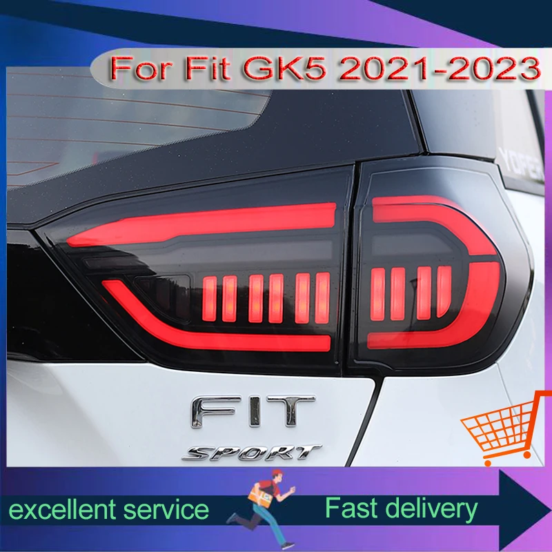 Auto Racing Style Taillights For Honda Fit GK5 2021-2023 Rear Lamps Upgrade LED Running Turn Signal Ligts Automotive Accessories