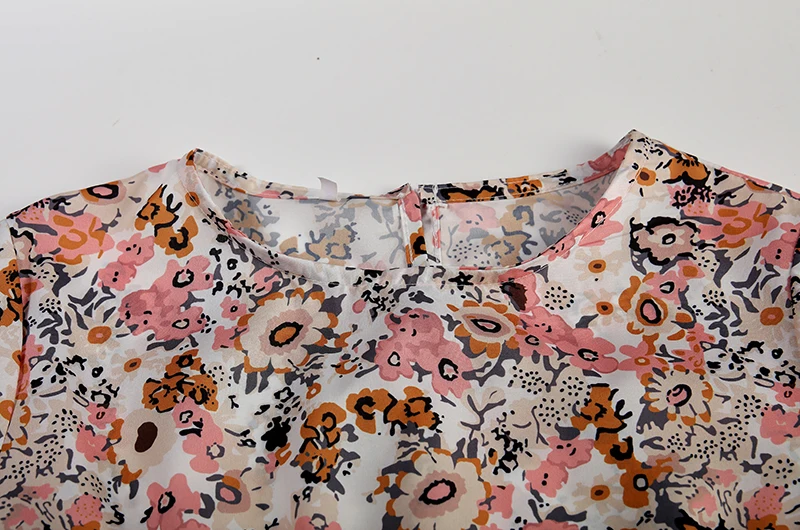 Spring Summer Printed Round Neck Casual Set Loose Long Dress with Pockets Middle Sleeve Cross-Border Women's Fashion